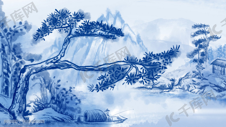 青花瓷山水风景画