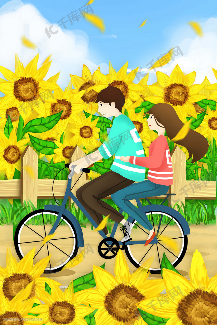 风和日丽花海满地最美葵花季情侣出游