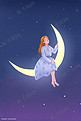 冷淡风月亮上的少女插画