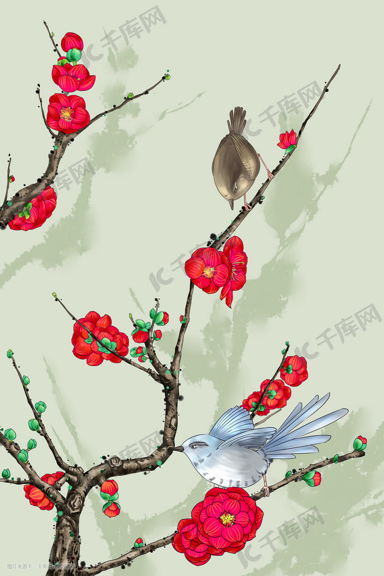 中国风工笔花鸟写实