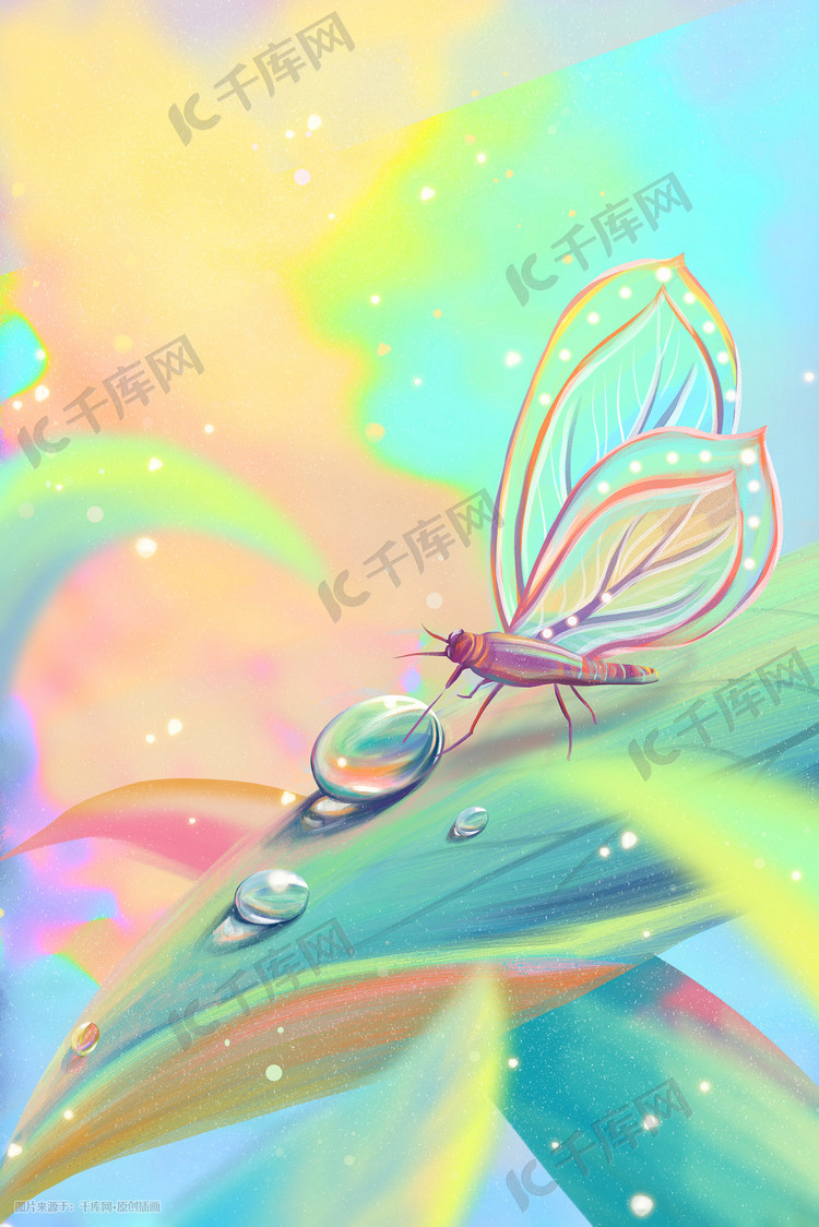 梦幻蝴蝶和水珠手绘