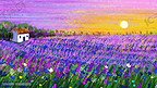 紫色薰衣草花油画风景花海天空夕阳插画背景