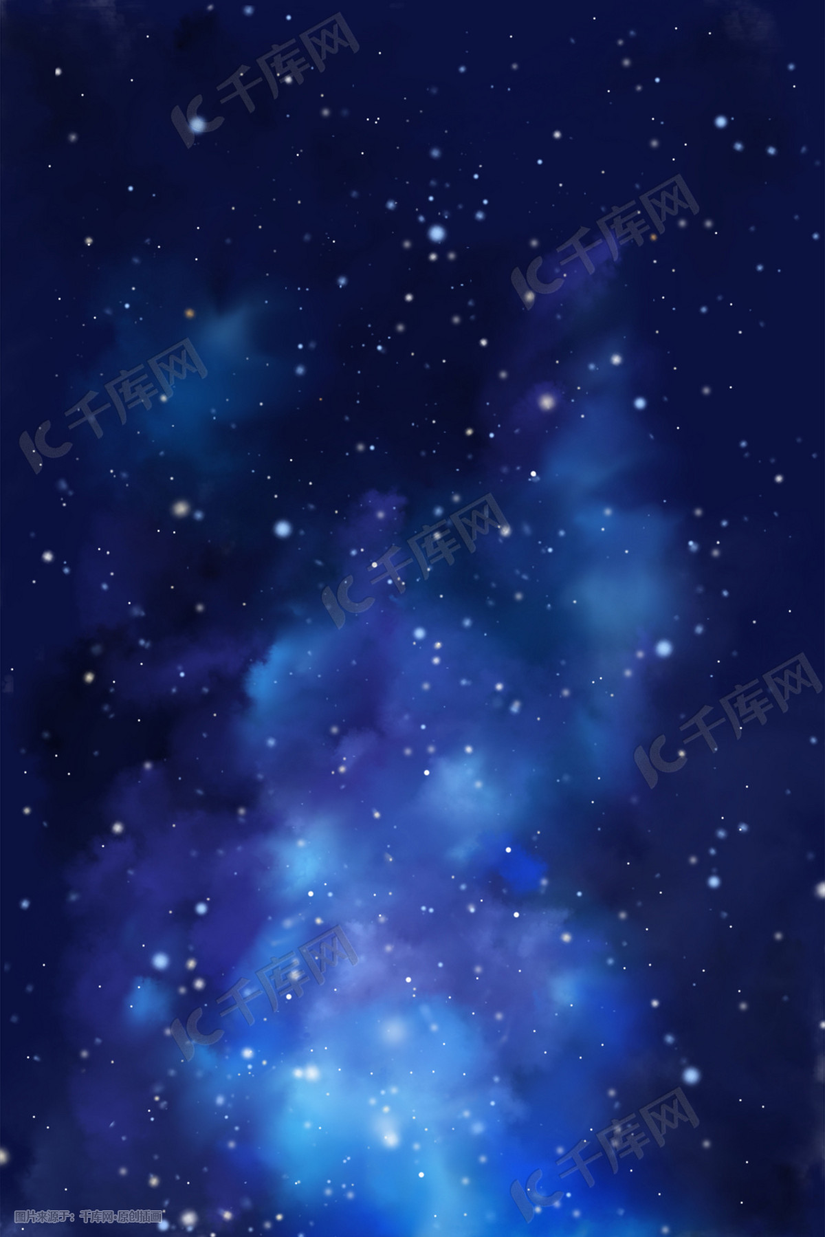 深蓝色卡通手绘唯美星空星云星辰风景配图