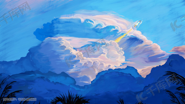 火箭冲出云层浪漫唯美质感插画
