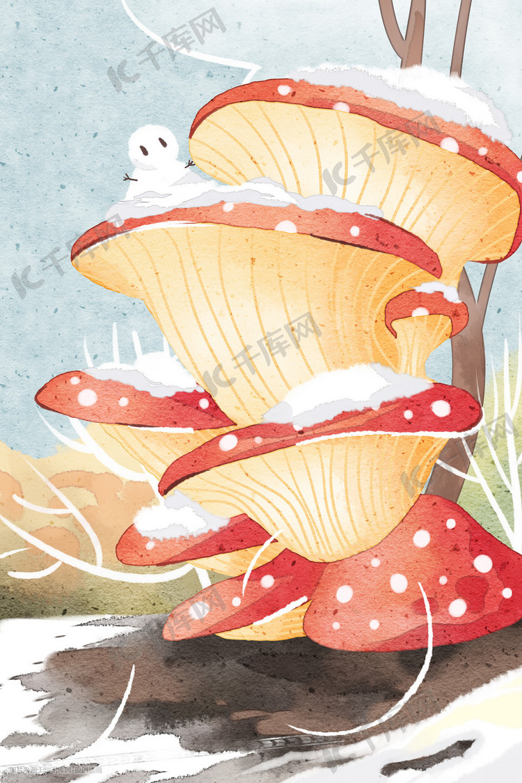 蘑菇世界水彩插画背景