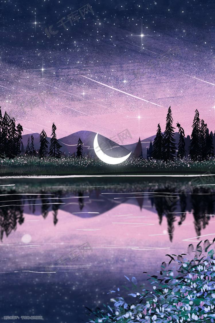 夜晚星空湖面唯美