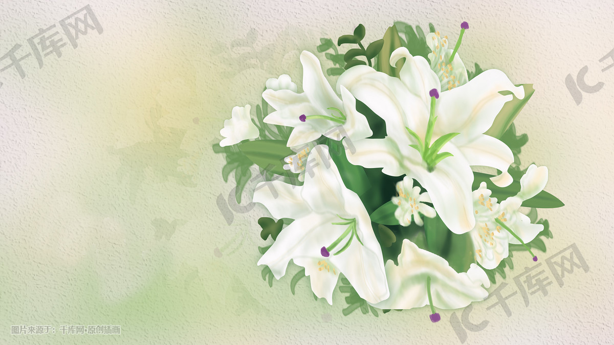 白色百合花束浪漫唯美插画图片 千库网 插画id 白色百合花束浪漫唯美插画图片 千库网 插画id