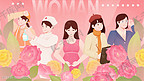 38妇女节女神节粉色鲜花职业女性群像