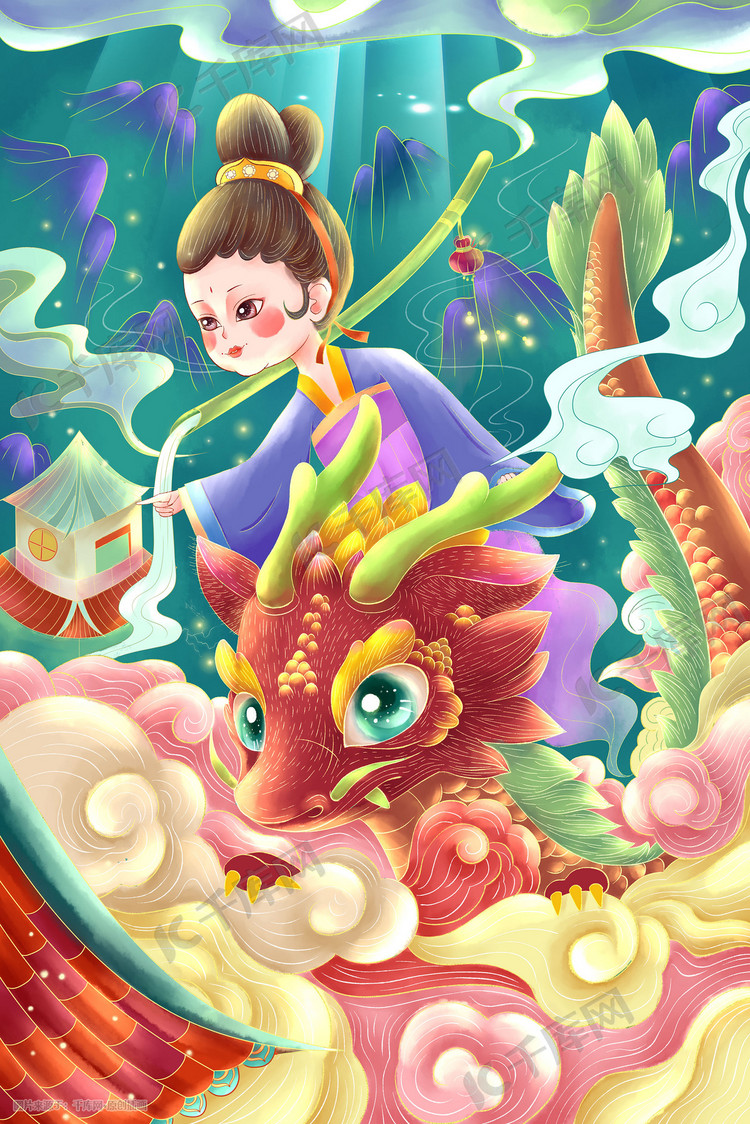 二月二龙抬头手绘插画