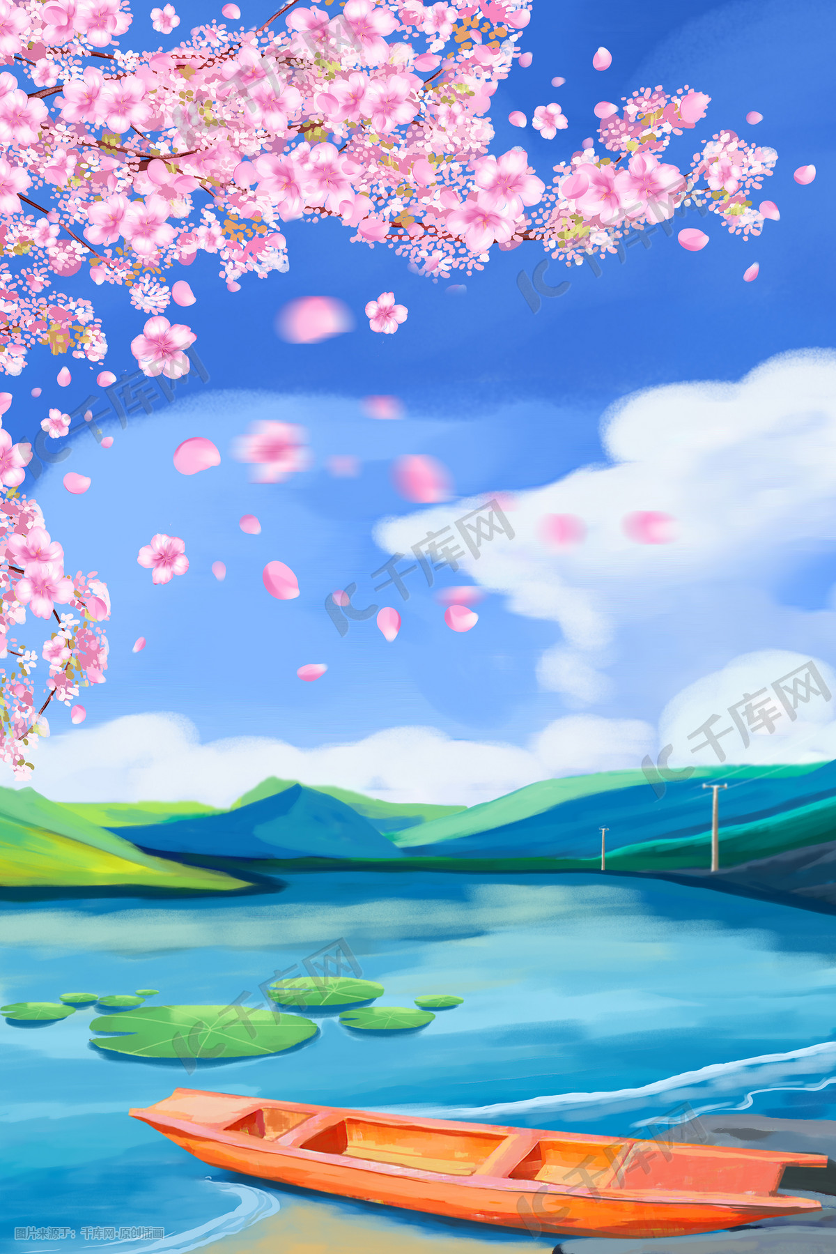 樱花春天樱花节唯美风景插画