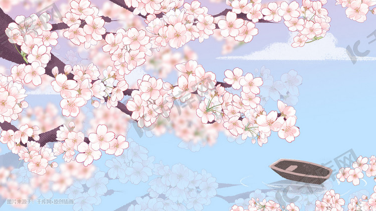 樱花春天樱花节粉色唯美小船花朵花