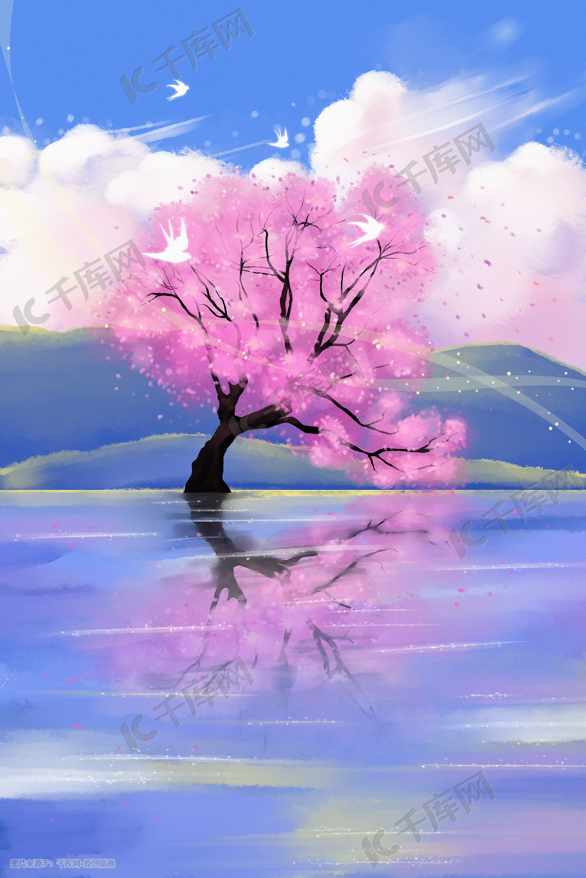 樱花节樱花季春天治愈唯美樱花插画