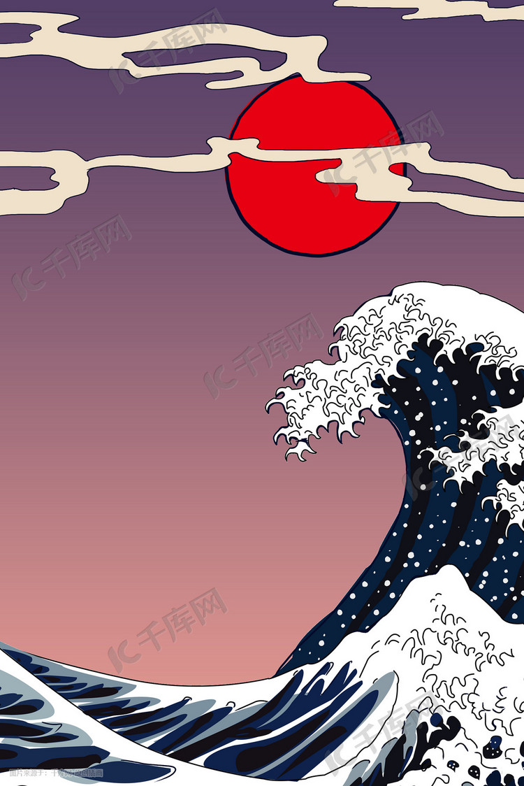 日本浮世绘海浪复古插画