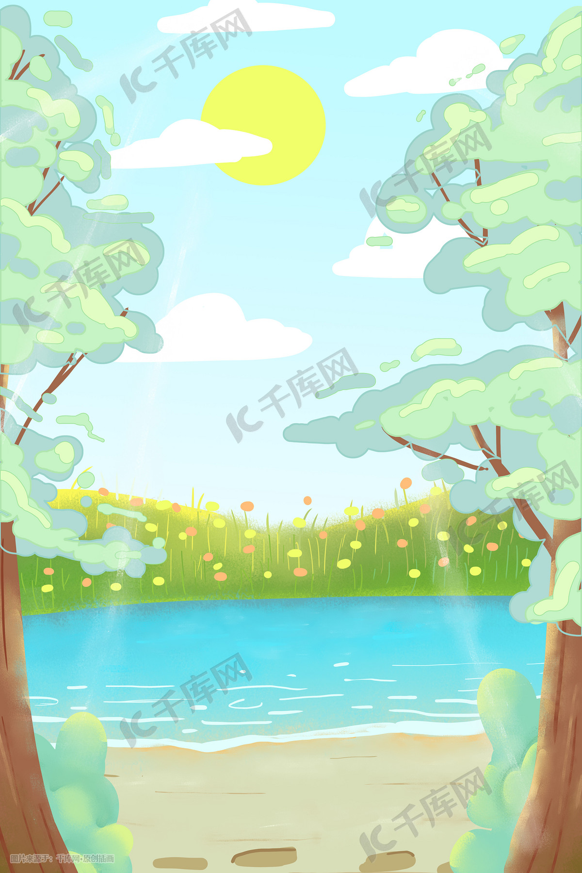 夏天立夏夏日初夏夏至大暑风景卡通插画