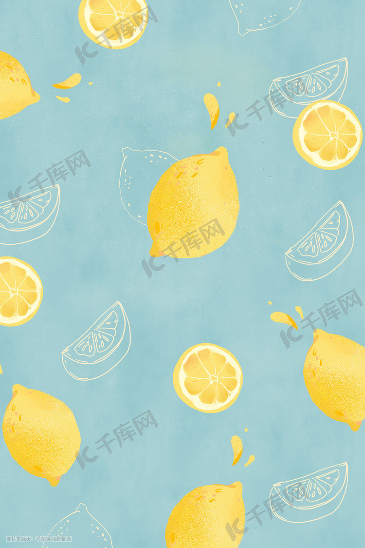 冷色系小清新创意水果柠檬水果背景