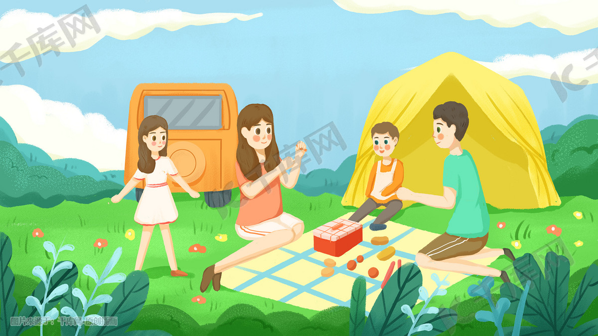 五一节日一起游玩插画图片-千库网