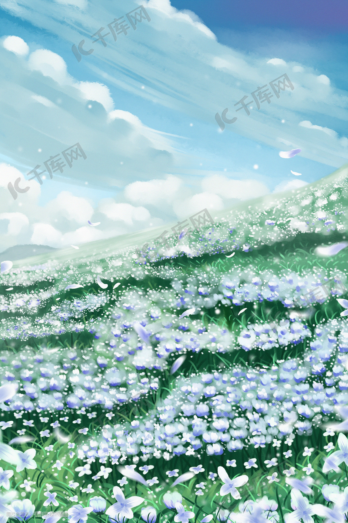 立夏夏天花海治愈节气插画