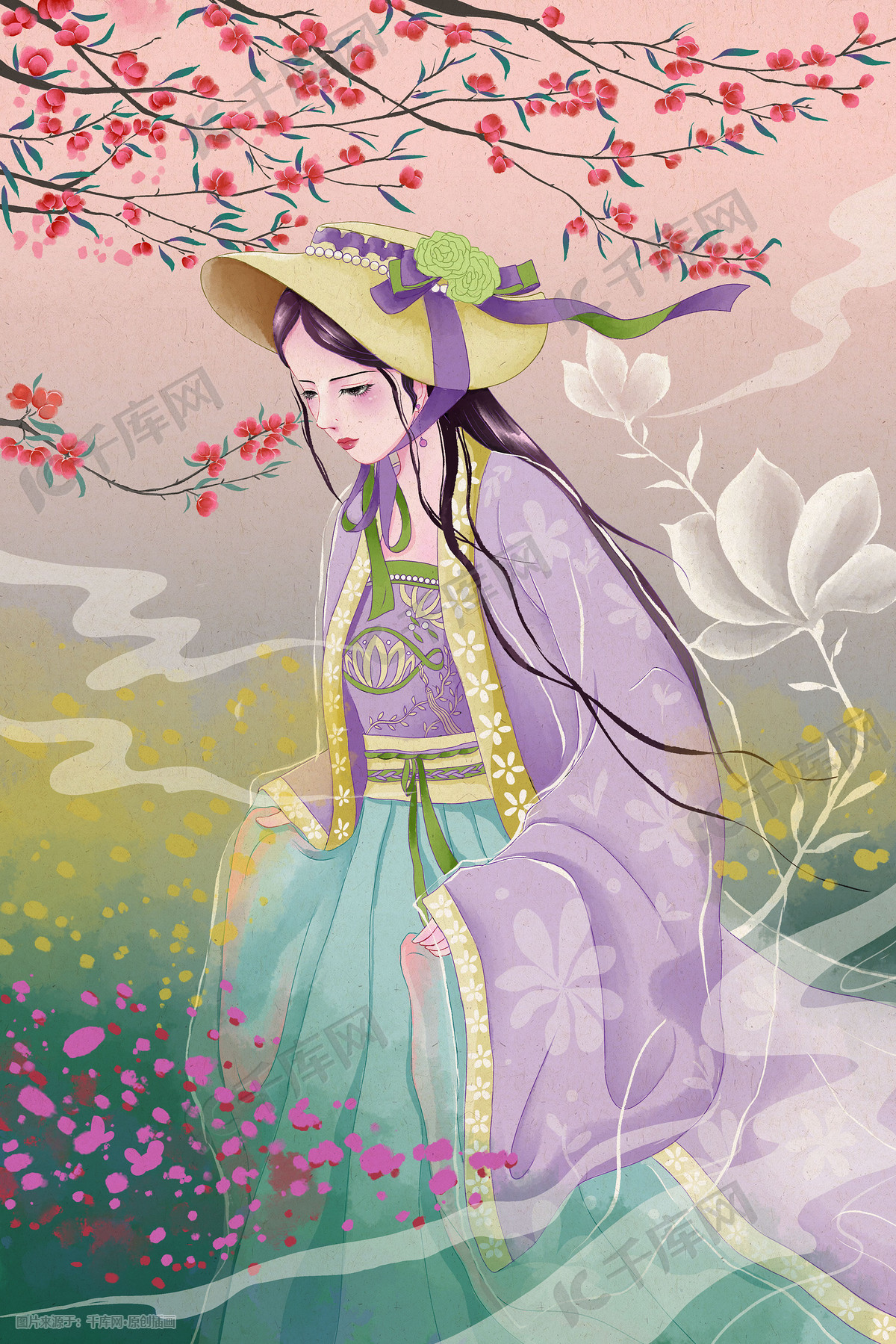 古风汉服女子手绘插画图片 千库网 插画id 386