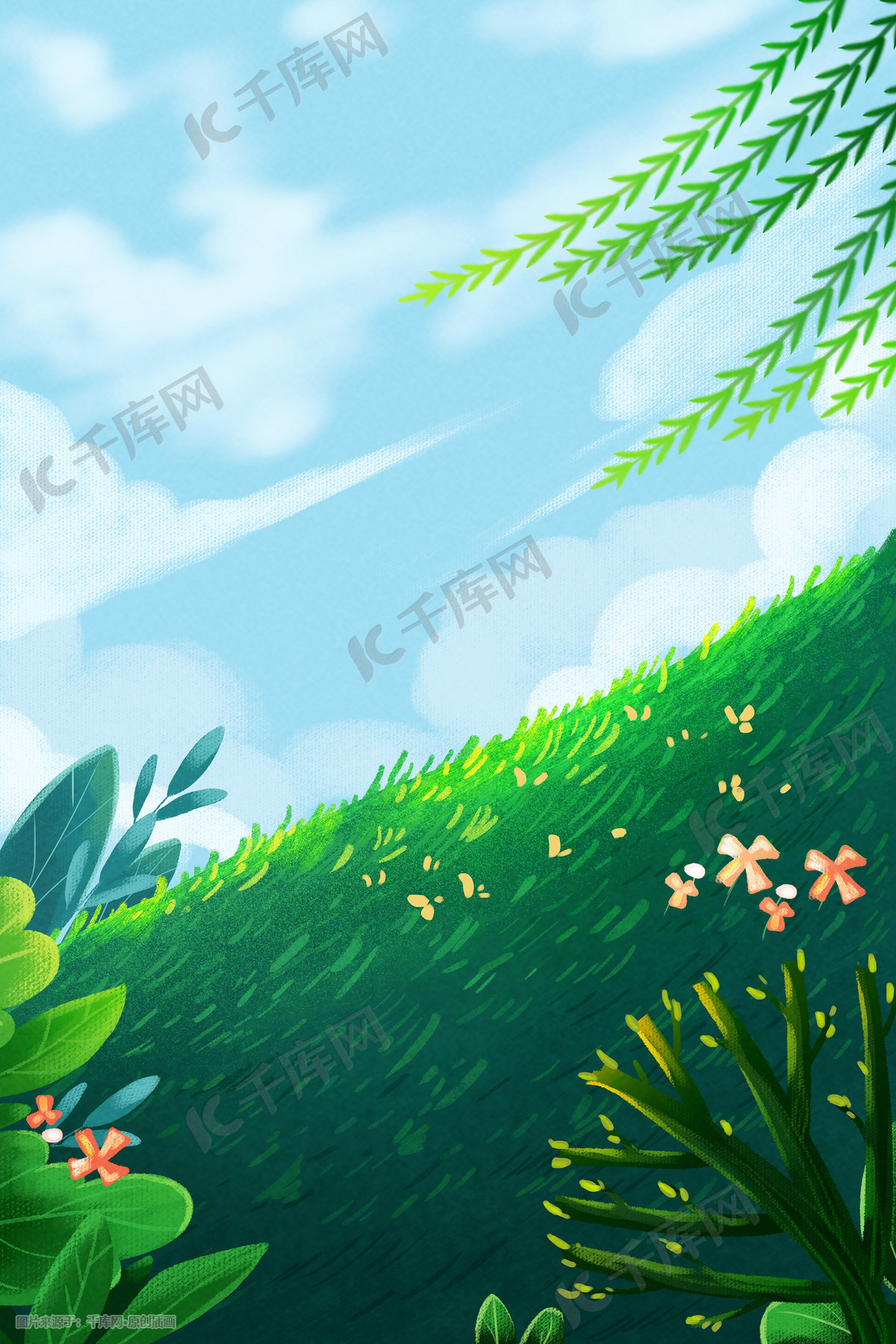 唯美草地厚涂风景春天夏天