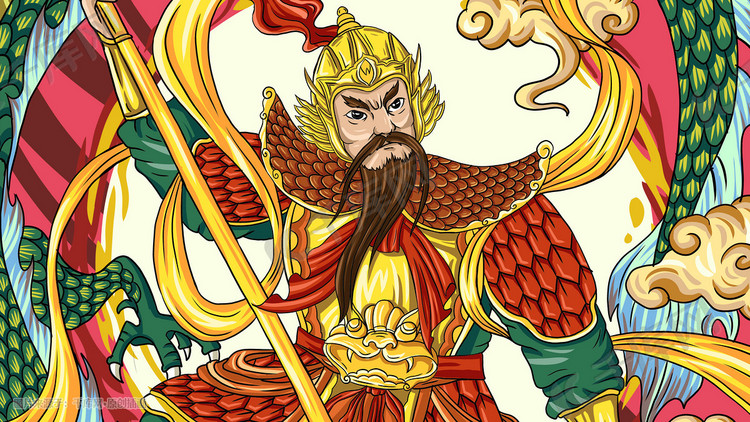 原创国潮门神尉迟恭插画海报