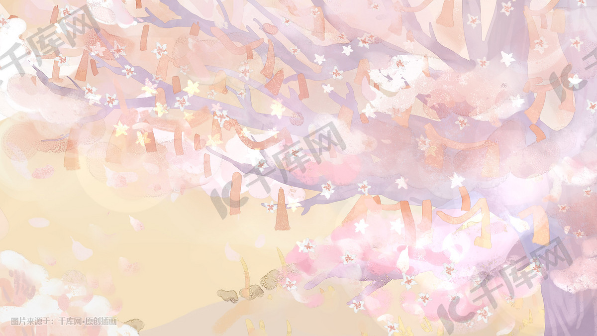 粉色水彩樱花树许愿插画