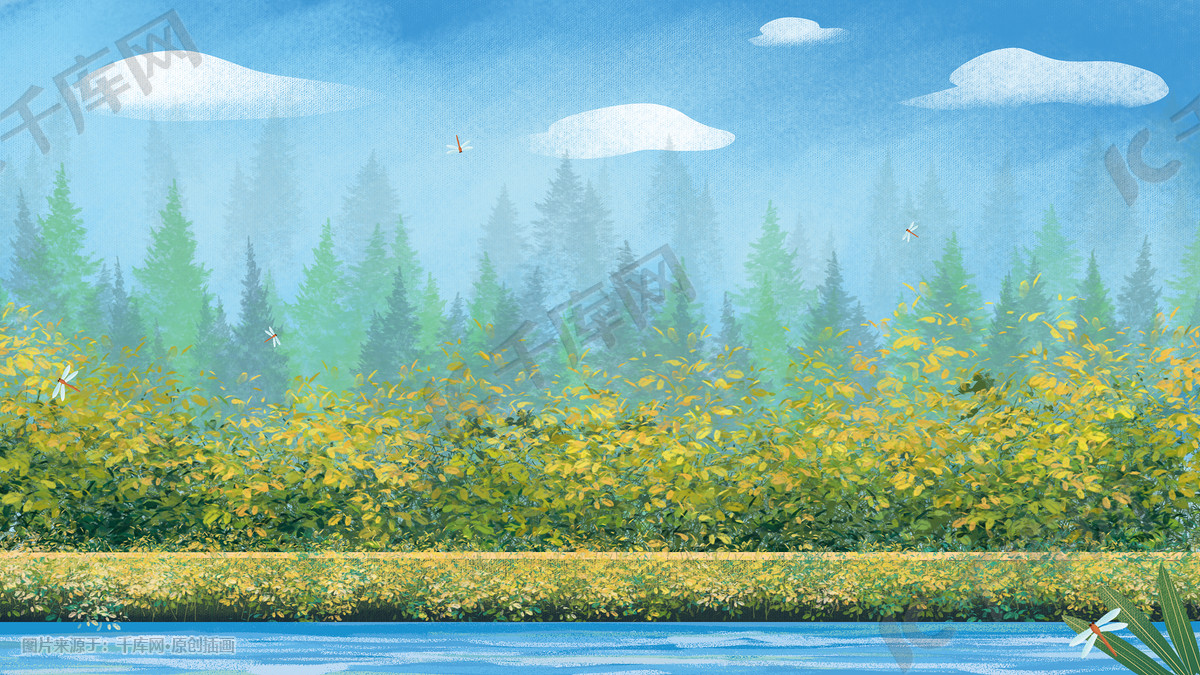 风景油画风手绘场景