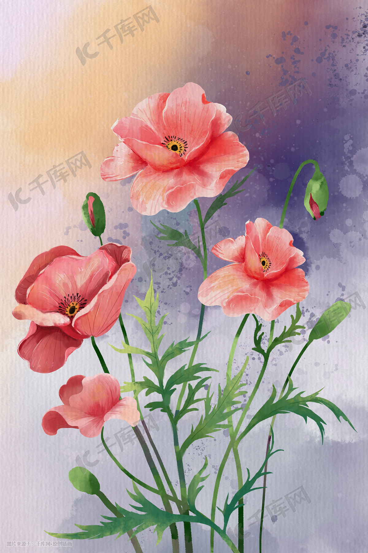 水彩花卉水彩背景唯美植物