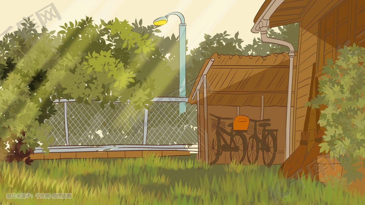怀旧手绘复古童年儿童自行车草地