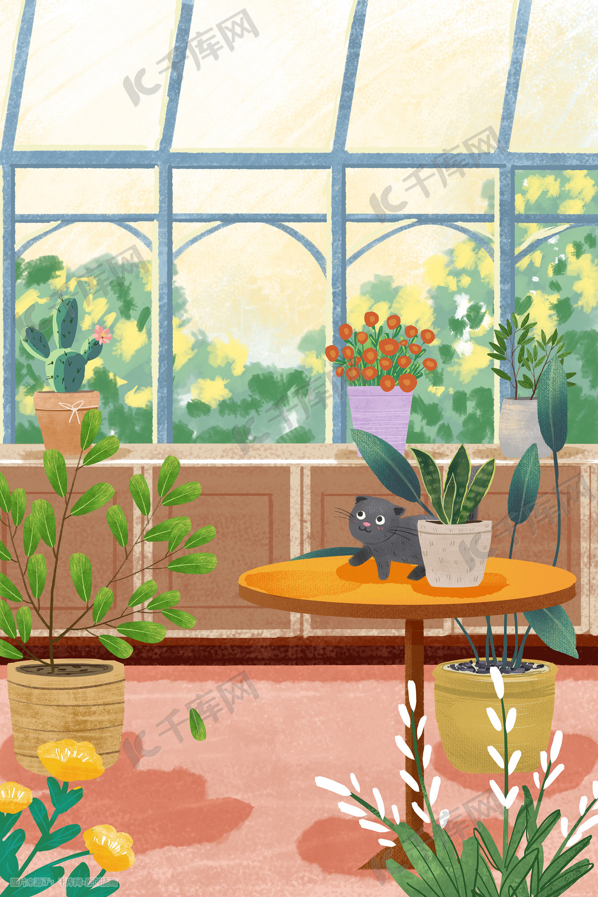 室内花店温室花草插画图片 千库网 插画id 室内花店温室花草插画图片 千库网 插画id
