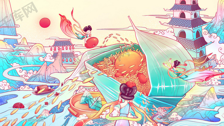 中国风中国传统文化节日端午节包粽子端午