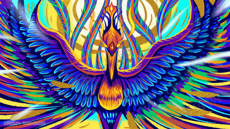 国潮中国风炫彩潮流中式凤凰