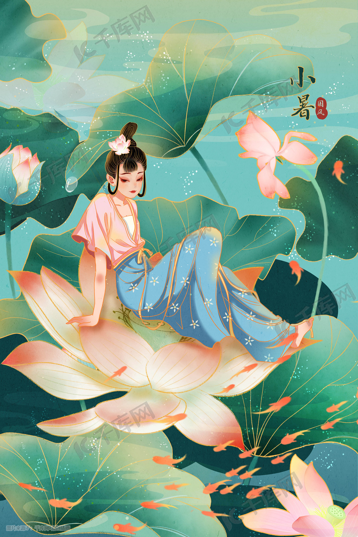 古典美女 荷花 美女小舟 美女坐船 中国画设计图__绘画书法_文化艺术_设计图库_昵图网nipic.com