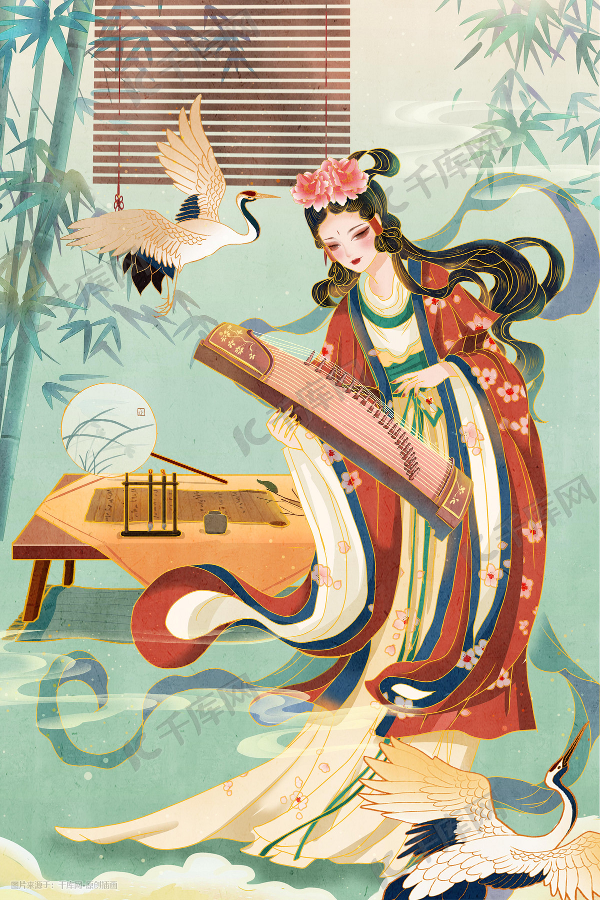 手绘中国古筝元素图片素材-编号28674679-图行天下
