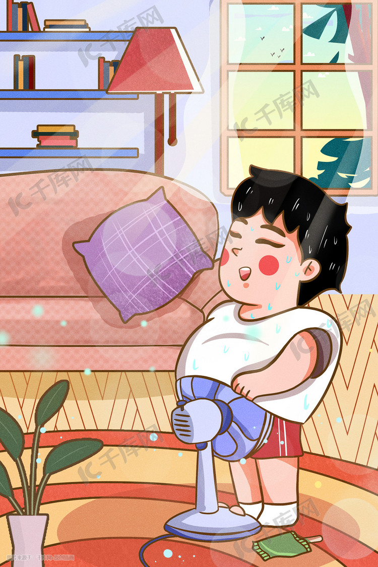 三伏天入伏初伏卡通消暑插画