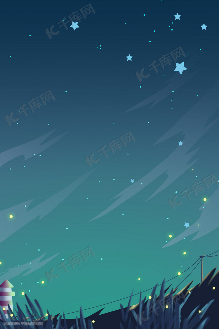 唯美简洁星空夏夜灯塔蓝色