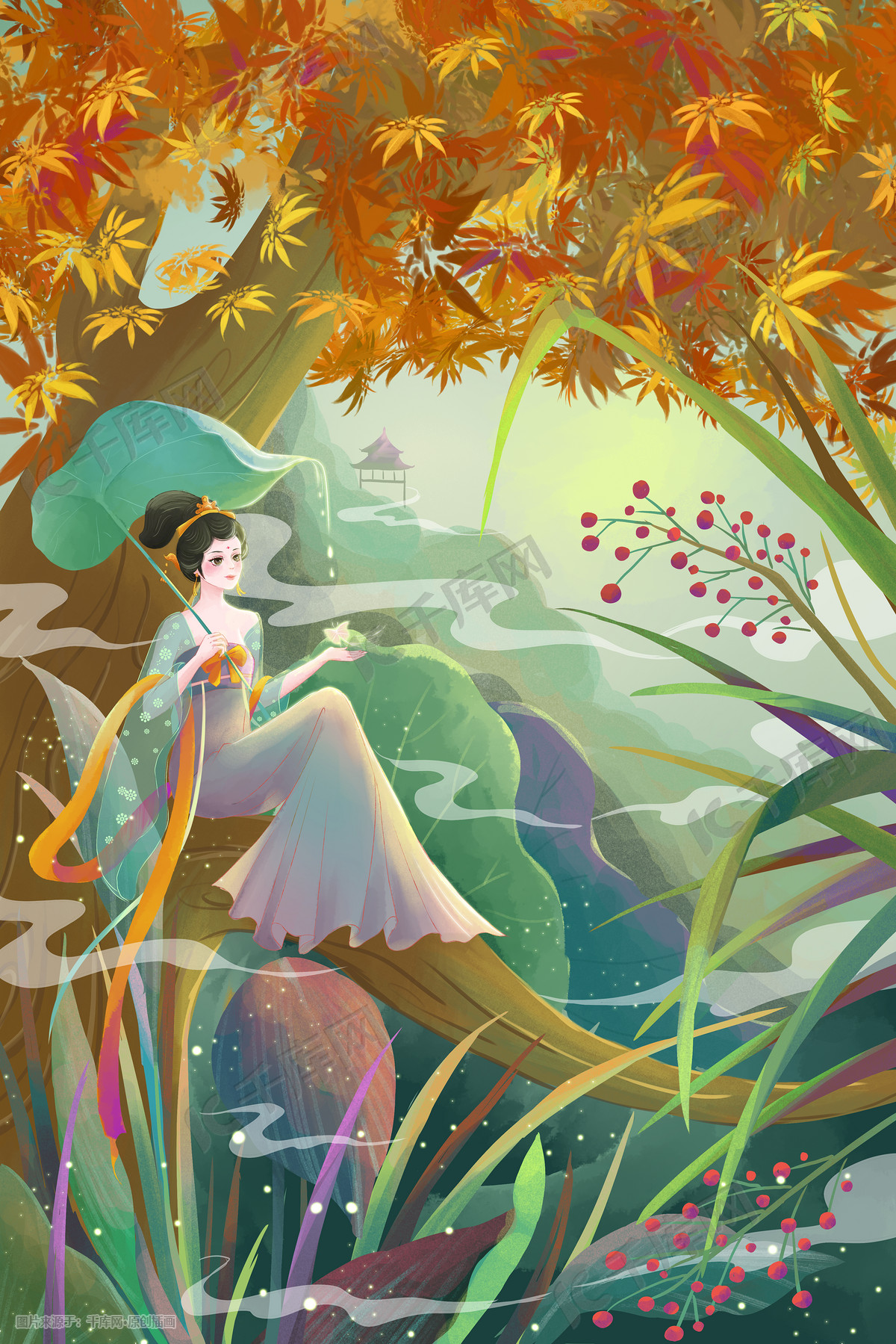 秋天树上的古风女子手绘插画图片 千库网 插画id 112 秋天树上的古风女子手绘插画图片 千库网 插画id 112