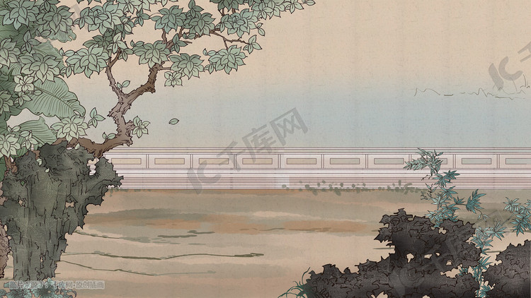 中国风古风水墨植物树木传统生活文化古代