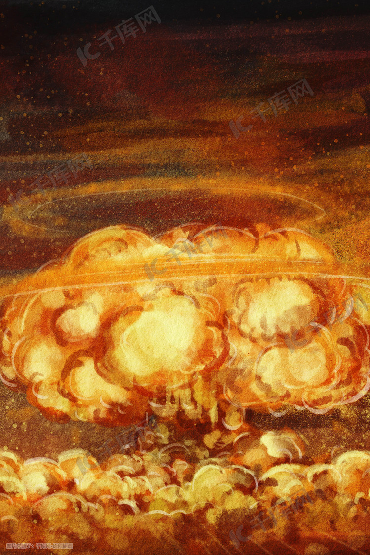  核试验国际日之沙漠蘑菇云水彩画风