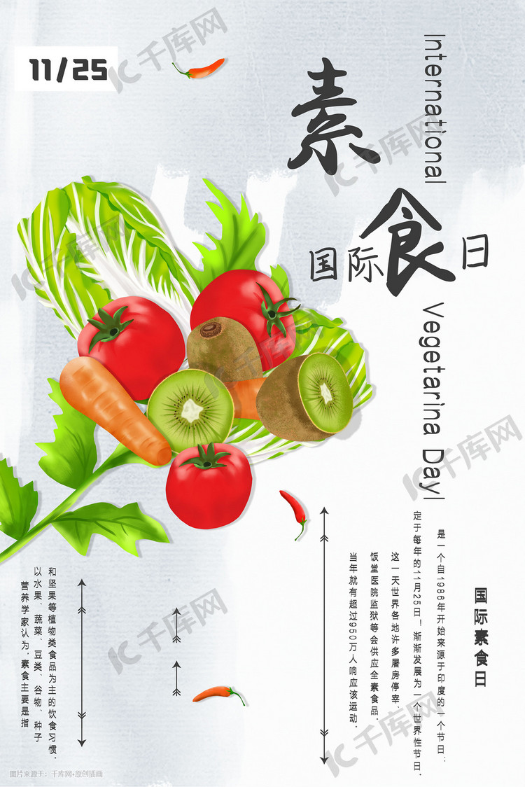 国际素食日蔬菜水果手绘海报