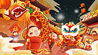 新年春节过年舞狮主题国潮插画