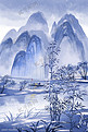 青花瓷风冬天风景中国风山水雪景