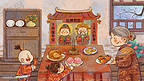 小年过年春节祭灶中国风水彩水墨