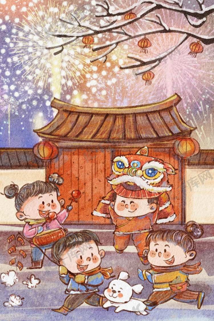 水彩插画2021-11-21发布,千库插画频道为新年元旦春节过年元宵节除夕