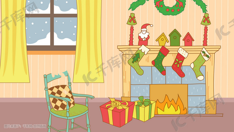 圣诞圣诞节室内庆祝礼物装饰锅炉椅子节日
