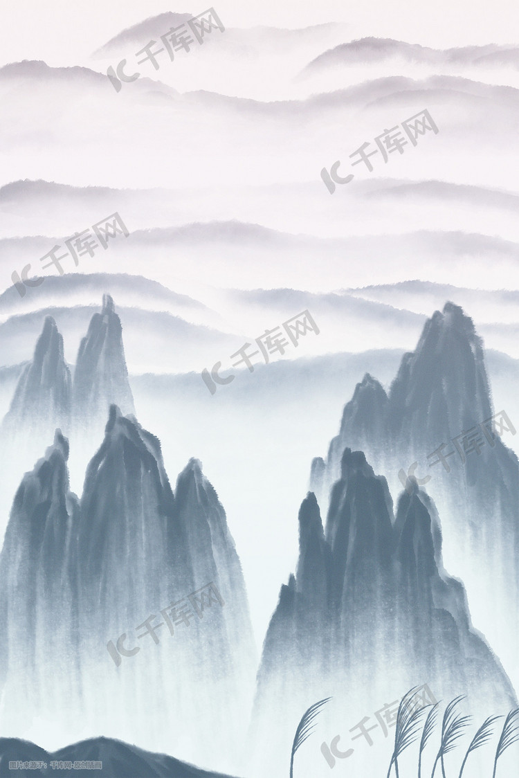 中国风水墨国画山水唯美场景