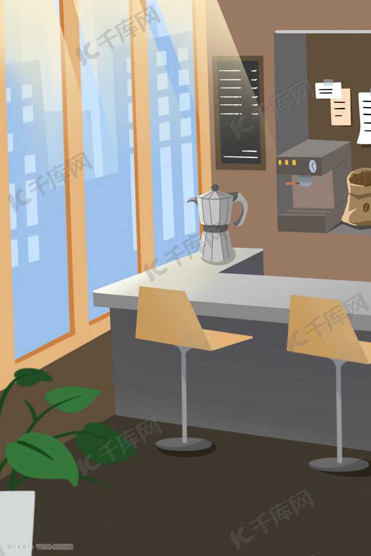 咖啡厅扁平场景插画