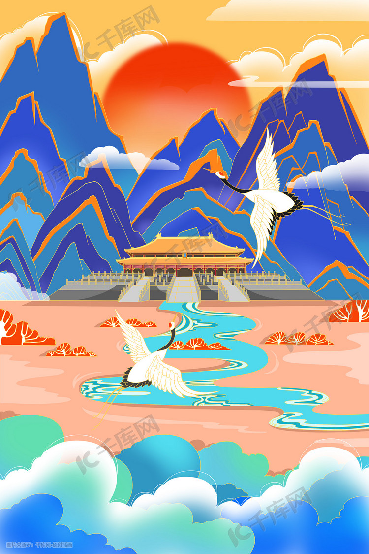 国潮古建筑太和殿插画