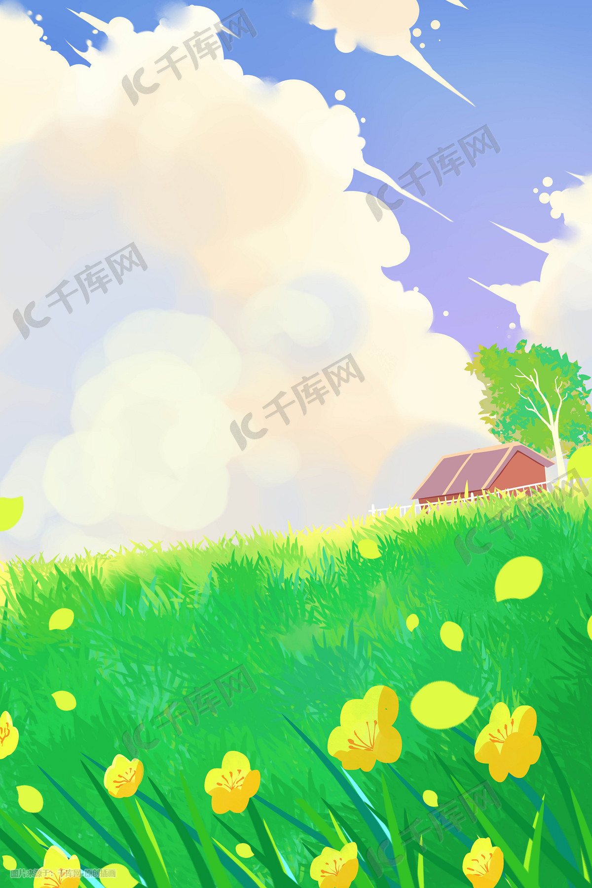 春天绿色春发芽唯美治愈风景景色插画图片 千库网 插画id 1016