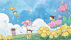 六一儿童节儿童花朵梦想飞翔治愈系