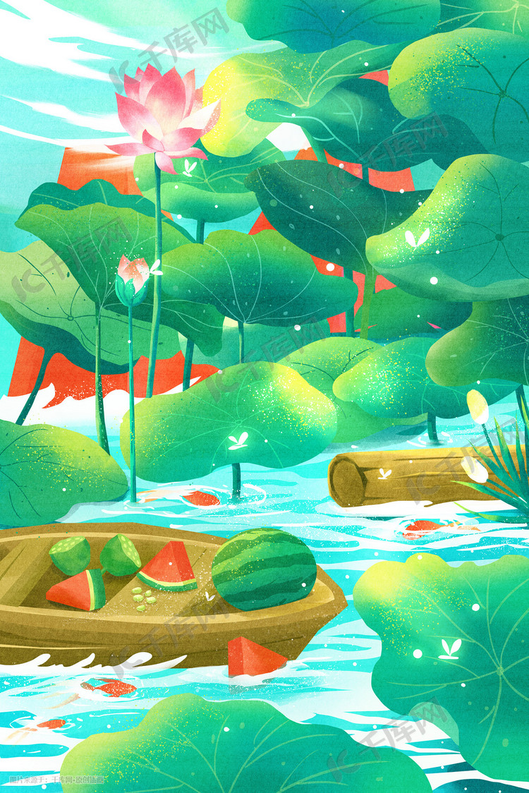 夏天荷花池塘清凉爽快配图